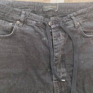 Balenciaga Drawstring Distressed Black Jeans UNISEX